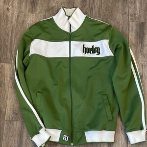 Y2K Hurley Sporty Green Jacket with White Stripe Accents